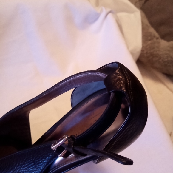 Coach spike heels open toe sz 9.5 Black leather - Picture 4 of 8